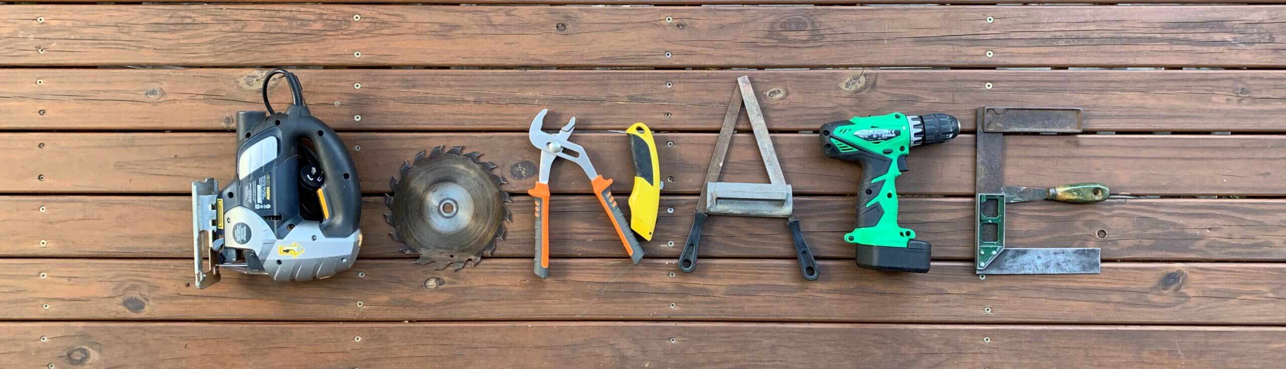 Lettering made out of tools spelling Donate